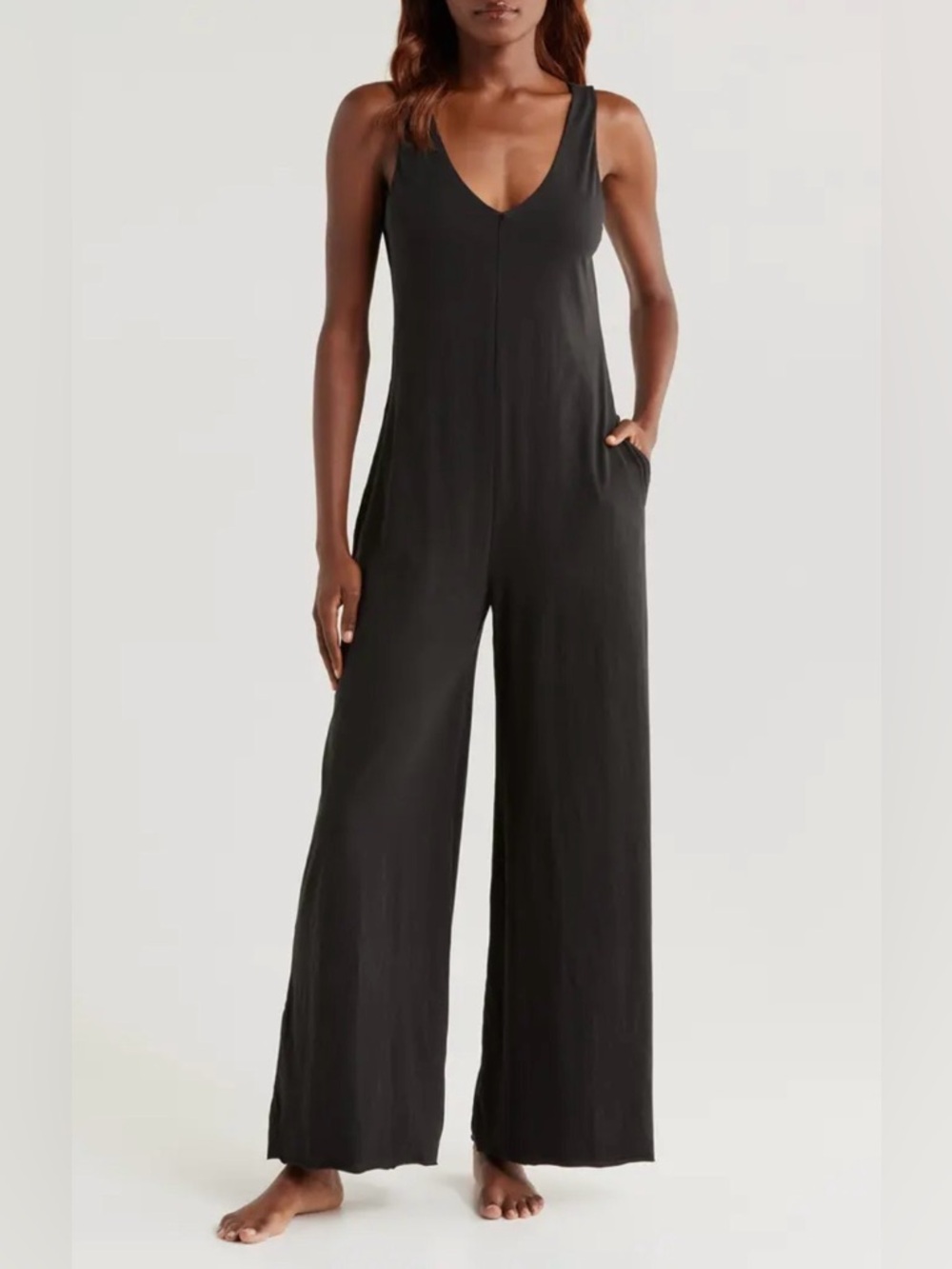Lunya Organic Pima Cotton Wide Leg Lounge Jumpsuit in Black